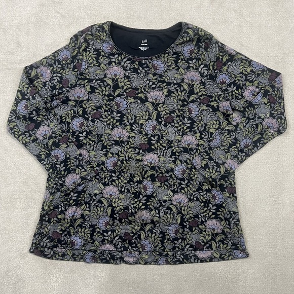 J. Jill Tops - J. Jill T-Shirt Womens Large Black Floral Perfect Pima High-Low Long-Sleeve Tee